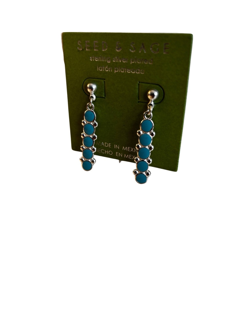 Sterling Silver Plated Turquoise Colored Drop Earrings. - Picture 3 of 5